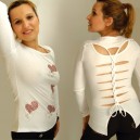 Top sexy blanc motif coeurs en strass, dos original ajouré