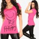 Tshirt fuchsia avec motif smiley et message "Be Happy"