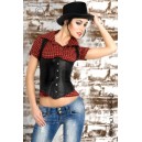 Corset serre-taille satin noir, réhausse seins lacets au dos