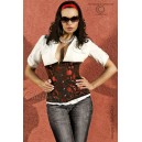 Corset serre-taille satiné rouge avec broderies florales noir Nr One Chilirose