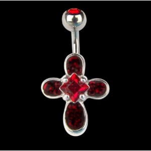 Piercing de nombril Crystal Evolution Croix cristal rouge