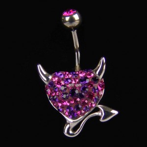 Piercing de nombril en titane Crystal Evolution Coeur du diable rose et violet