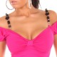 Top hyper sexy Latina, épaules nues et bretelles bijoux, rose
