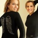 Top tendance noir ailes ange en strass dans le dos manches longues