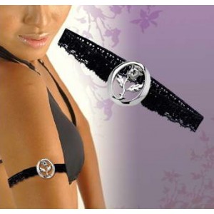 Bracelet tour de bras sexy en dentelles noir et bijou motif rose