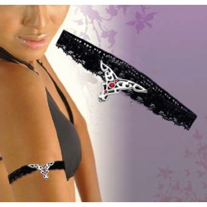 Bracelet tour de bras sexy en dentelles noir bijou motif tribal strass rouge