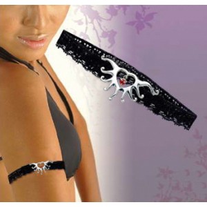 Bracelet tour de bras sexy en dentelles noir bijou motif coeur tribal rouge