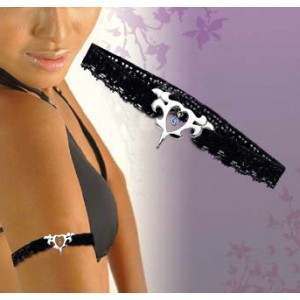 Bracelet tour de bras sexy en dentelles noir bijou motif coeur tribal strass bleu