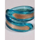 Bague en Verre turquoise avec une feuille d'or