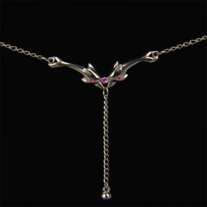 Chaine de tour de taille motif double dauphins strass rose et pendentif