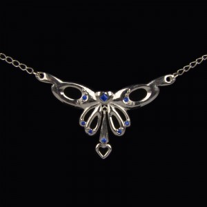 Chaine de tour de taille motif papillon strass bleu pendentif mobile coeur