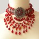 Collier tour de cou hyper sexy marquise perles toupies rouge et strass