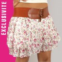 Mini jupe fluide motif floral liberty rose large ceinture &agrave; lacet