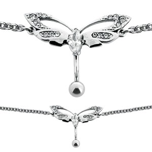 Chaine de taille avec piercing en acier chirurgical motif libellule en strass fantaisie