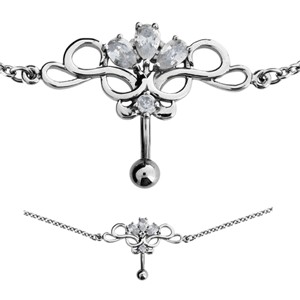 Chaine de taille avec piercing en acier chirurgical motif tribal en strass fantaisie