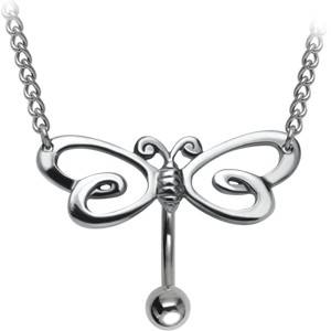 Piercing de nombril avec chaine de taille règlage facile motif papillon