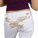 Jeans Fashion Miss RJ blanc, slim broderie paillettes or