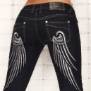 Jeans slim Miss RJ avec ailes fils argents brodées au dos, taille basse
