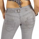 Jeans Fashion Miss RJ slim gris, bouton strass et boucle métal