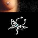 Faux piercing de t&eacute;ton motif papillon, strass bleu ciel