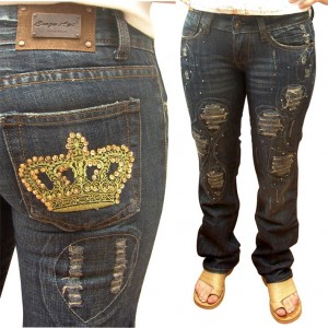 Jeans couronne et strass