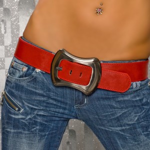 Ceinture rouge boucle oblongue brossée