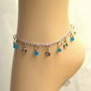 Chaine de cheville toupies turquoise en verre et spirales m&eacute;tal