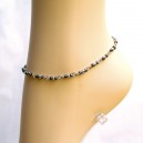 Chaine de cheville perles en verre noir et billes metal 