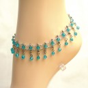 Chaine de cheville double toupie en verre turquoise