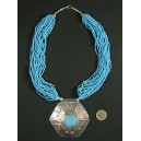 Collier ethnique oriental perles turquoises et métal