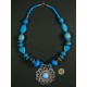 collier ethnique oriental perles turquoise en pierre et metal