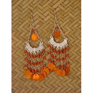 Boucles d'oreilles pendantes billes de verre orange et sitaras