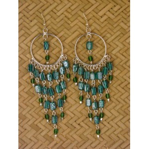 Boucles d'oreilles pendantes billes de verre turquoises