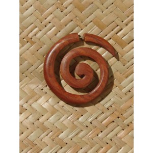 Paire de boucles d'oreilles en bois forme grande spirale faux ecarteur