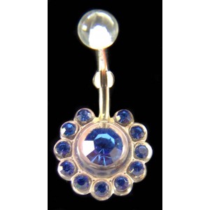 Piercing de nombril Fleur strass bleu