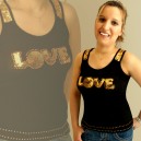 D&eacute;bardeur sexy noir message "LOVE" en paillettes or