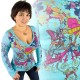 Top sexy décolleté bleu turquoise motifs sérigraphiés tendances coeur pink