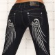 Jeans slim Miss RJ avec ailes fils argents brodées au dos, taille basse