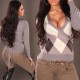 Top sexy cache-coeur large décolleté gris HELLGRAU motif losanges