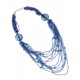 Collier en perles de verre façon Murano bleu reflets argents