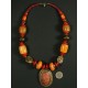 Collier ethnique oriental perles oranges en pierre et metal